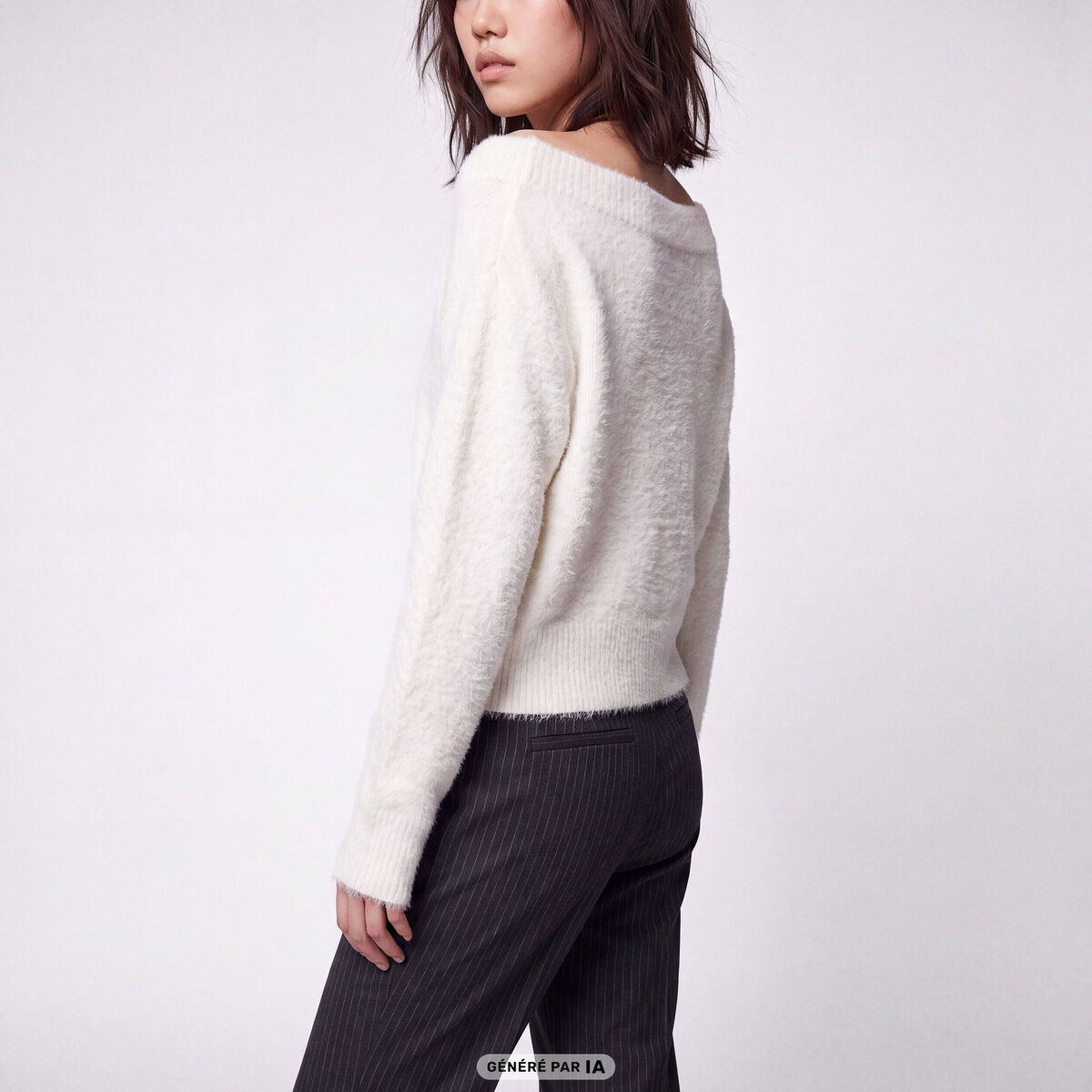 Pull ajust&eacute; manches longues col bateau ecru
