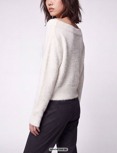 Pull ajust&eacute; manches longues col bateau ecru