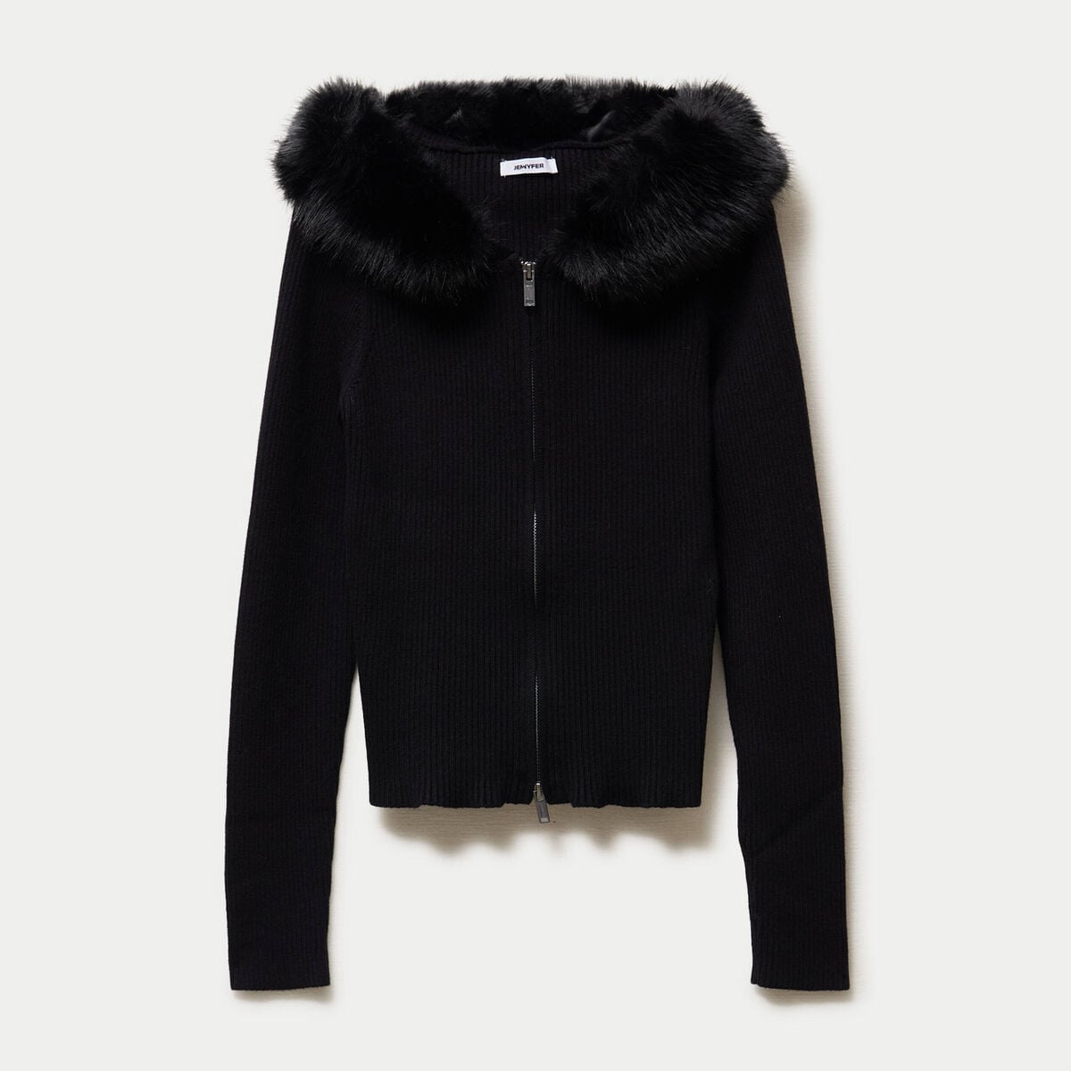 Gilet cintr&eacute; fausse fourrure &agrave; capuche noir