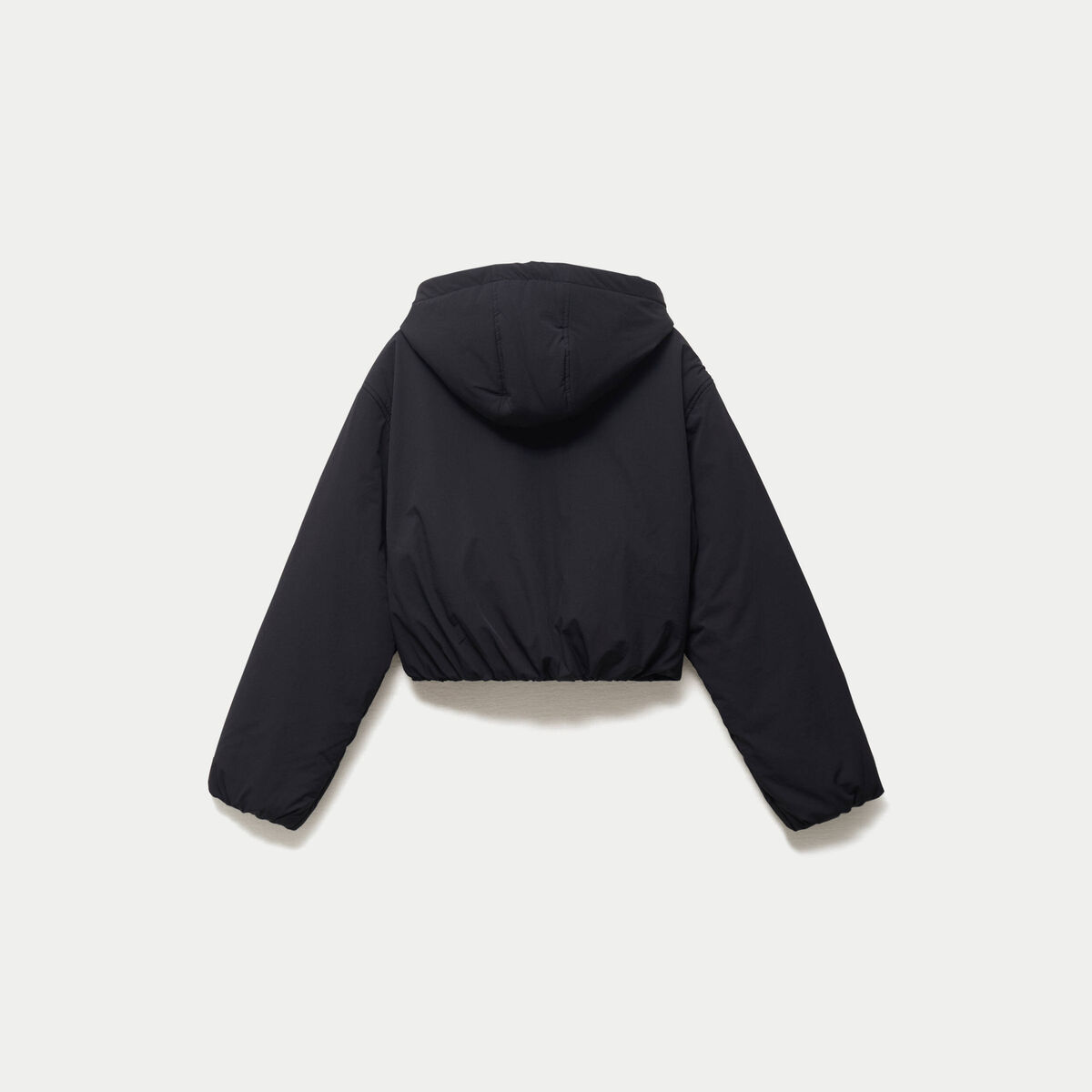 Blouson cropped &agrave; capuche bas resserr&eacute; noir