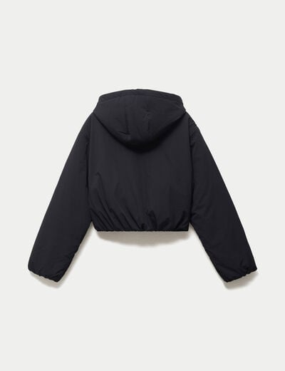Blouson cropped &agrave; capuche bas resserr&eacute; noir