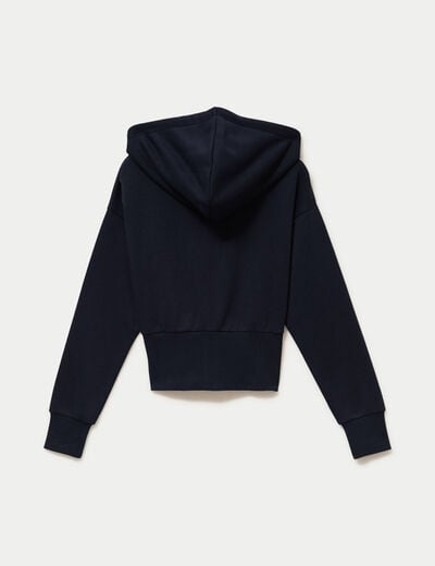 Sweat ajust&eacute; cropped &agrave; capuche bleu marine