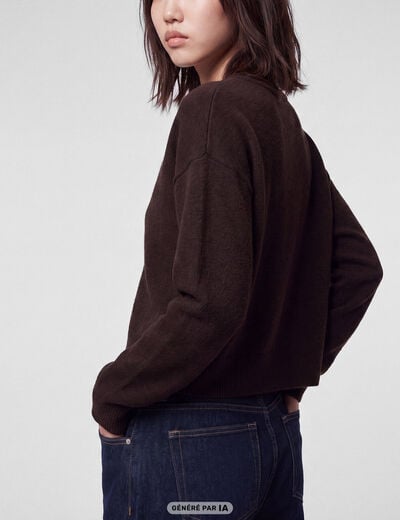 Gilet ajust&eacute; cropped manches longues marron fonc&eacute;