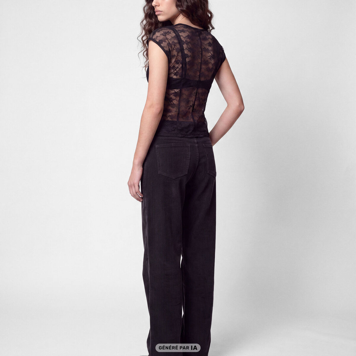 Pantalon bootcut en velours gris