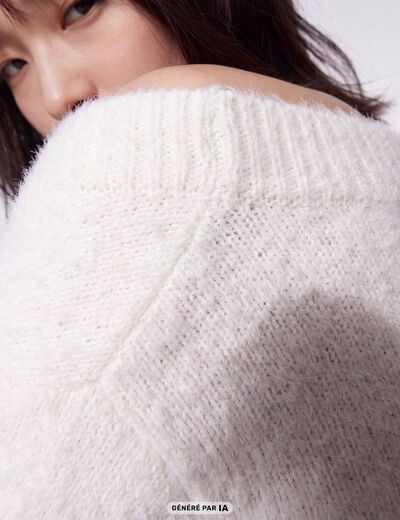 Pull ajust&eacute; manches longues col bateau ecru