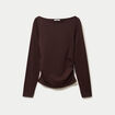 Haut droit col bateau manches longues marron fonc&eacute;