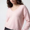 Pull col v manches longues rose clair