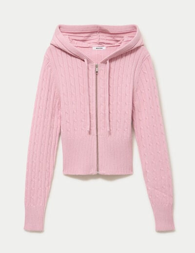 Gilet &agrave; capuche manches longues rose