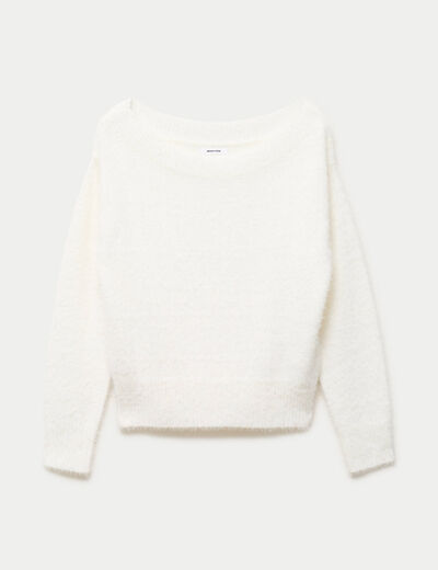 Pull ajust&eacute; manches longues col bateau ecru