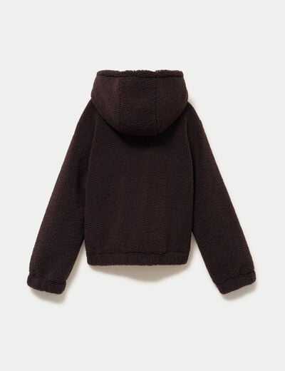Blouson court droit effet polaire marron fonc&eacute;