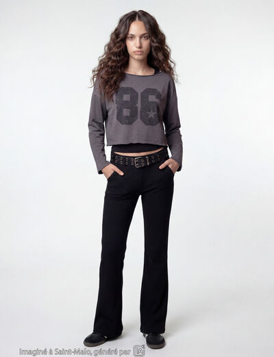Sweat oversize cropped col bateau gris