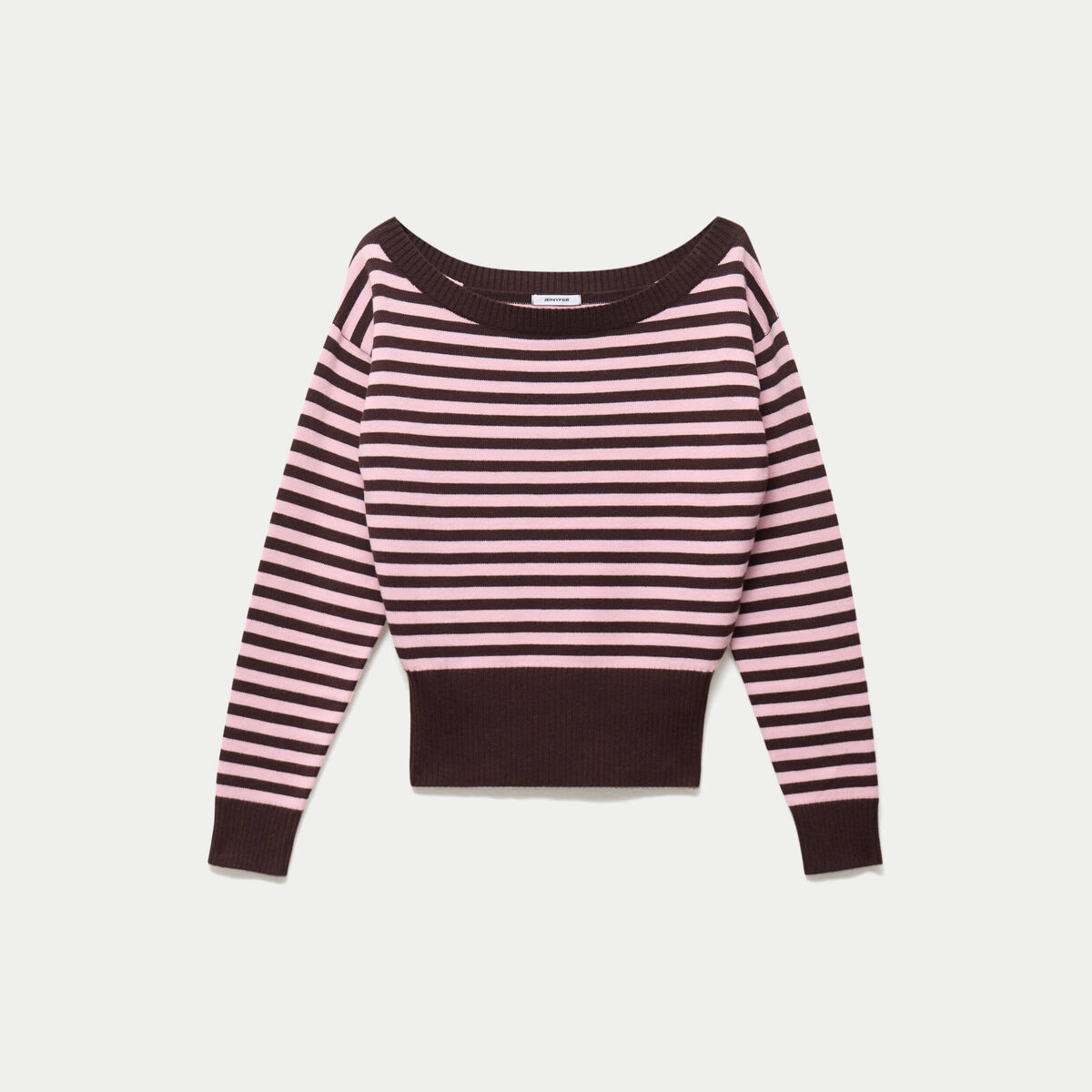 Pull col bateau manches longues marron fonc&eacute;