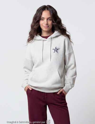 Sweat &agrave; capuche manches longues blanc