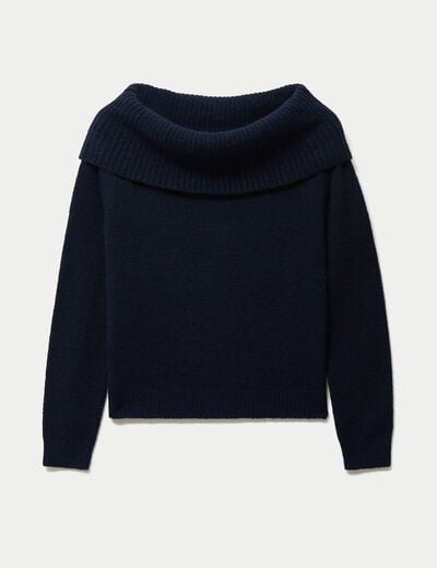 Pull col bardot manches longues bleu marine