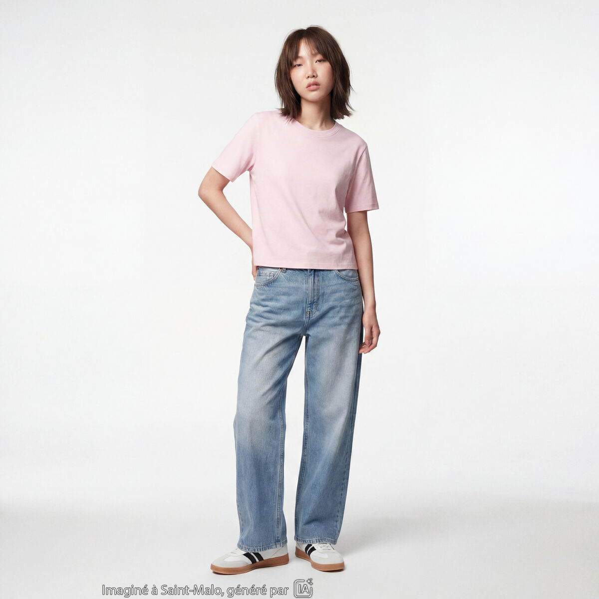 T-shirt col rond manches courtes rose clair