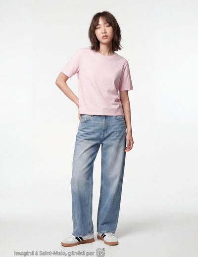 T-shirt col rond manches courtes rose clair