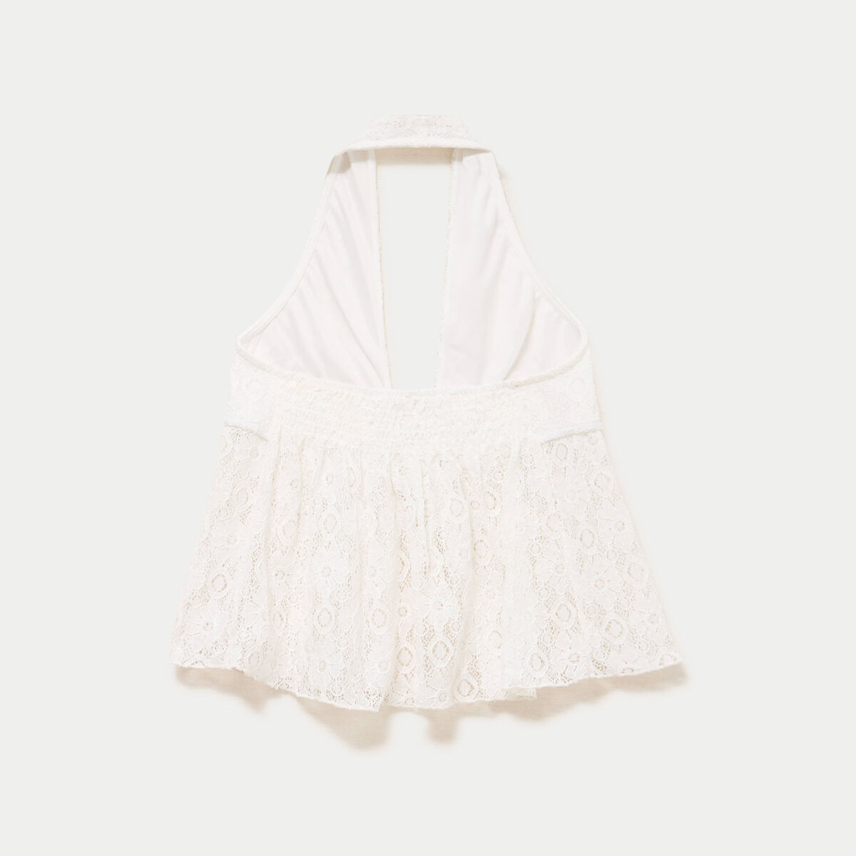 Top cintr&eacute; court sans manches dentelle ecru ado