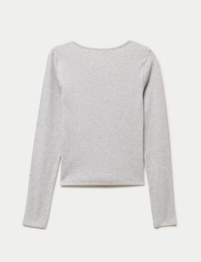 T-shirt ajust&eacute; col rond manches longues gris clair
