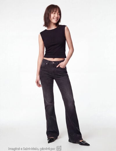 Jean bootcut taille basse denim noir ado