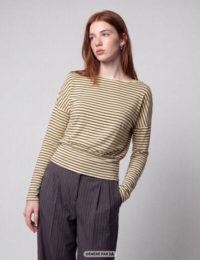 Top col bateau manches longues jaune citron