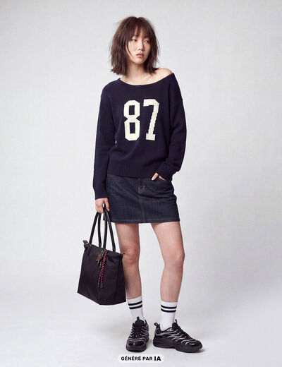 Pull col bateau manches longues bleu marine