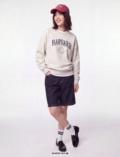 Sweat col rond manches longues blanc