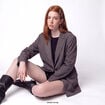 Veste col tailleur manches longues gris fonc&eacute;