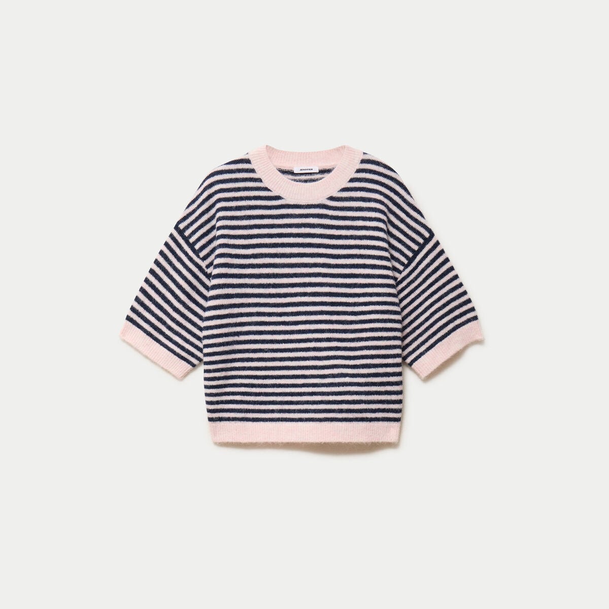 Pull col rond manches 3/4 rose clair