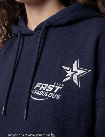 Sweat &agrave; capuche manches longues bleu marine