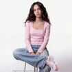 T-shirt ajust&eacute; d&eacute;collet&eacute; manches longues rose clair