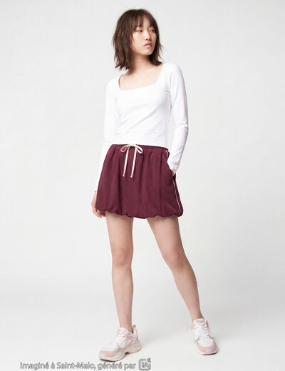 Jupe courte ample effet boule bordeaux