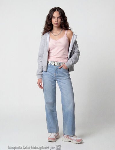 Jean wide leg taille standard denim triple stone ado