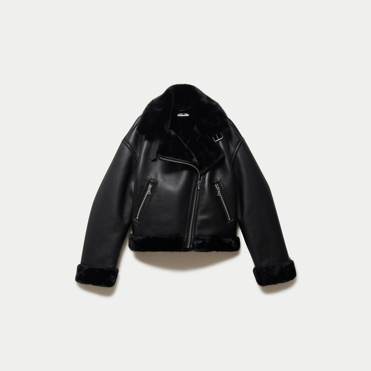 Blouson cropped similicuir noir