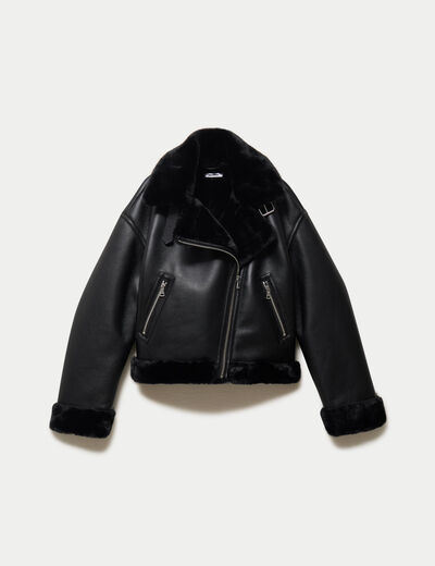 Blouson cropped similicuir noir