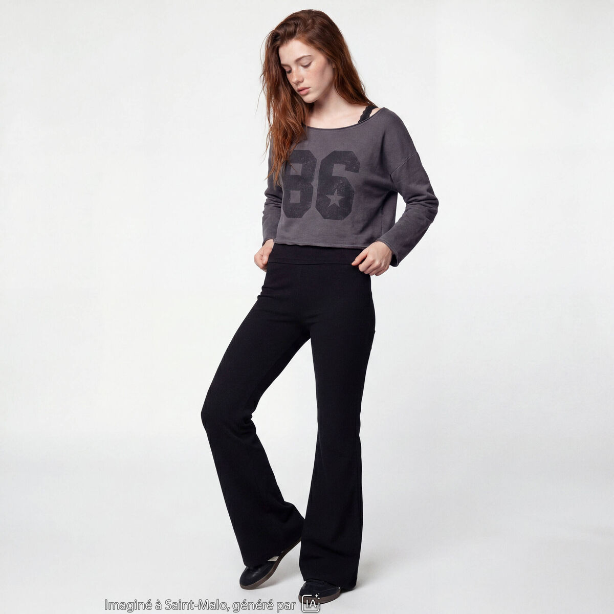 Pantalon flare stretch taille standard noir