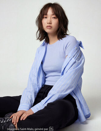 Chemise oversize longue 2-en-1 bleu ciel