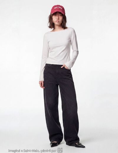 Jean loose taille basse denim noir ado