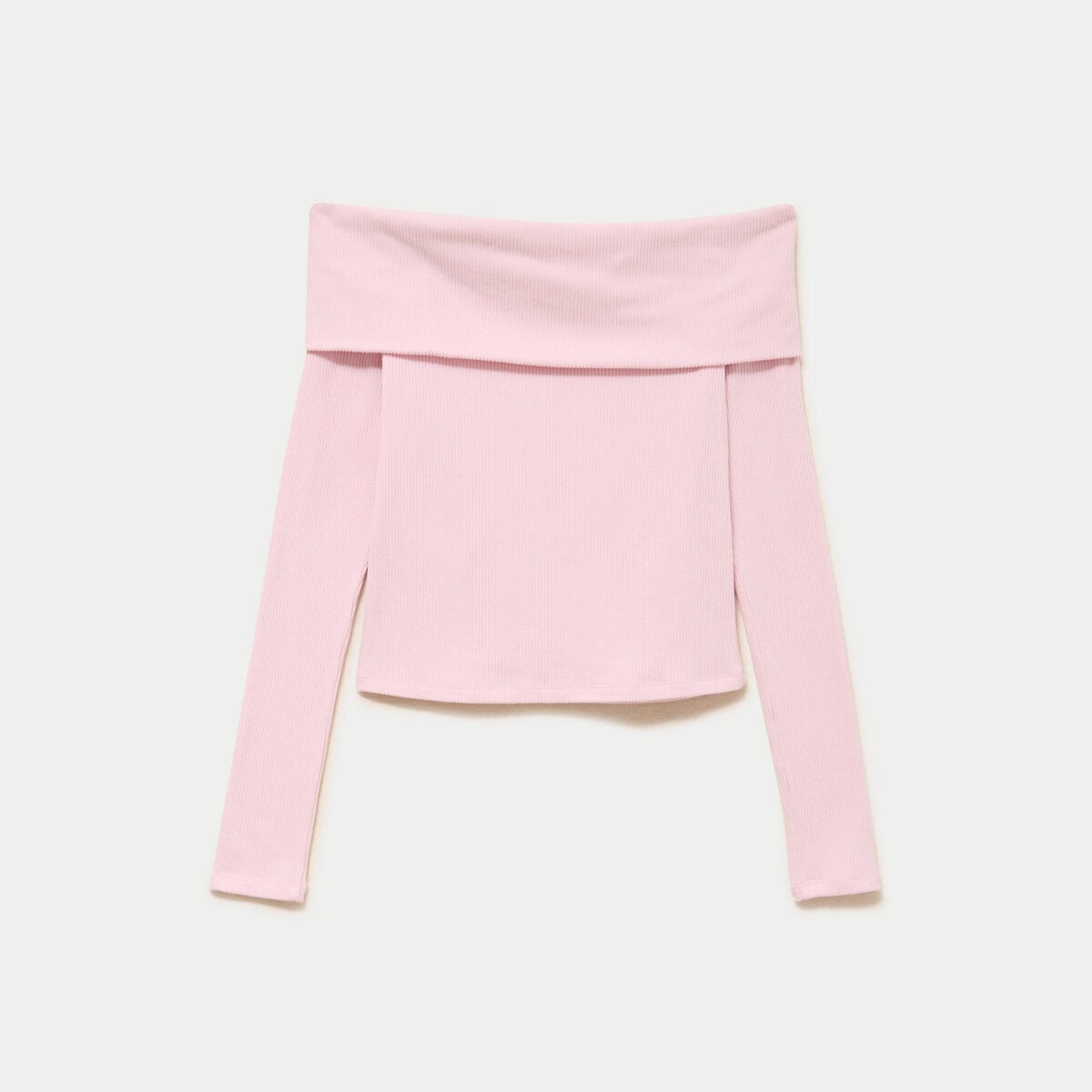 Top ajust&eacute; cropped manches longues rose clair