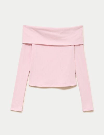 Top ajust&eacute; cropped manches longues rose clair