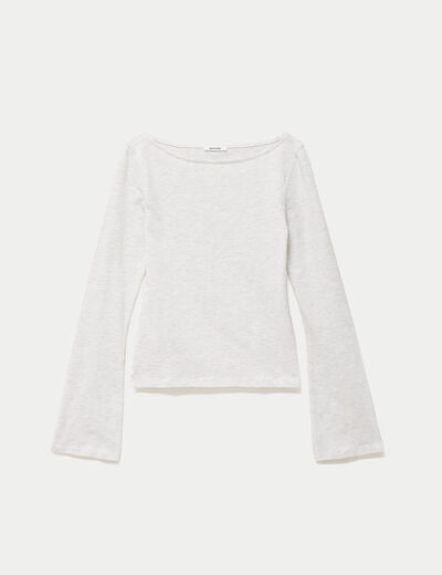 T-shirt cintr&eacute; col rond manches longues blanc