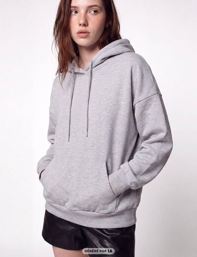 Sweat boyfriend brillant &agrave; capuche gris clair