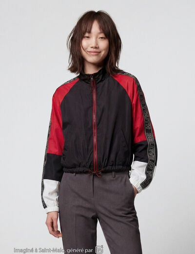 Blouson oversize cropped col biker noir