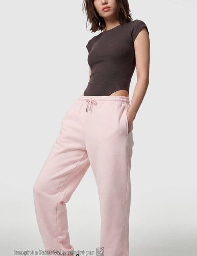 Jogging bas resserr&eacute; taille standard rose clair ado