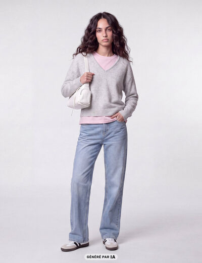 Jean Tom regular taille haute denim bleach