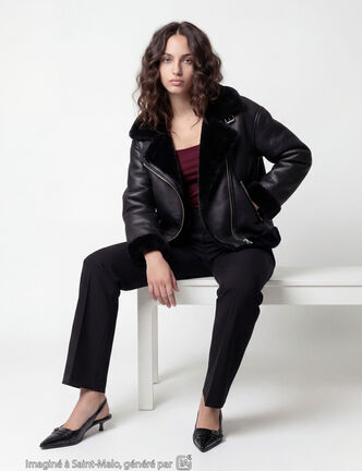 Blouson cropped similicuir noir