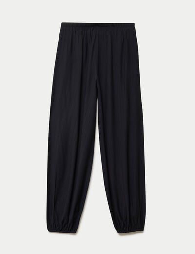 Pantalon large en cr&ecirc;pe taille standard noir ado