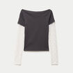 Haut double col bateau manches longues gris