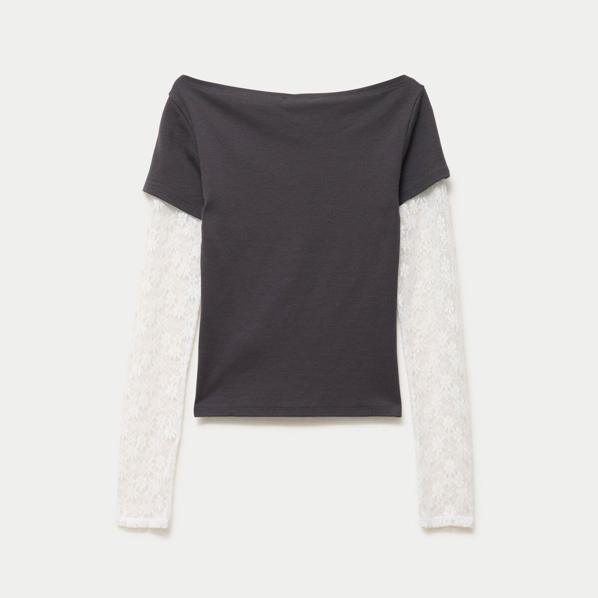 Haut double col bateau manches longues gris