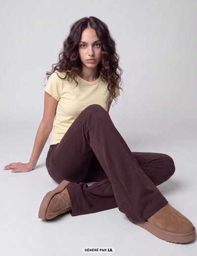 Leggings bootcut taille haute stretch marron fonc&eacute;