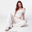 Pantalon large taille standard ecru ado